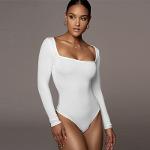 Women Basic Solid Color Long-Sleeved Square Neck Bodysuits