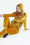 Hooded stone detailed velvet tracksuit set - mustard