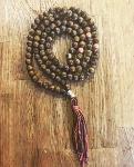 108 Tiger Eye and Silver Buddhist Mala Necklace