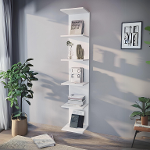 Gowoll Wall Shelf 5 Levels White Bookshelf, 35x180 cm Small Shelf 31 cm Depth