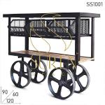 Industrial Style Cart Trolley with Cast Iron Wheels