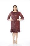 Plus Size Claret Red Color Lycra Sequined Dress