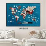 3D Wooden Panel World Map Urban