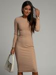 Basic ribbed long sleeve dress beige FG548