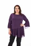 Large Size Plum Color Tulle Detailed Spanish Sleeve Tunic