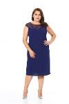 Plus Size Purple Color Collar Sequin Detailed Crepe Dress