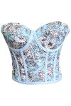 Bird and Flower Patterned Tie-Up Corset Bustier
