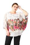 Plus Size Pink Color Floral Bat Sleeve Chiffon Blouse