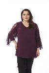 Plus Size Plum Color Shoulder Tulle Detailed Chiffon Blouse