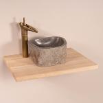 OAK WASHBASIN TOP WITH WASH BOWL AND WATERFALL TAP