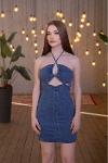 Women's Sleveless, Backless Short Denim Dress