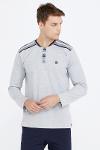 Men half-button striped pajamas set - grey - navy blue