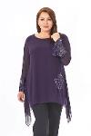 Large Size Plum Color Asymmetrical Cut Sequined Chiffon Tunic