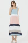 Block pattern colored long dress - powder