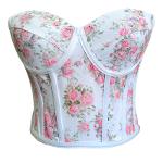 Pink Rose Patterned Tie-Up Corset Bustier