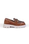 Tan Suede Leopard Detailed Comfort Loafer Shoes