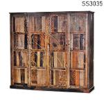 Four Door Carved Reclaimed Wood Resort Wardrobe