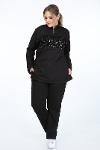 Large Size Black Color Sequined Lycra Tracksuit Set