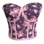 Pink Floral Pattern Boned Tie-up Corset Bustier