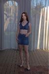 Women's Sleveless Distressed Denim Cropped Top And Skirt