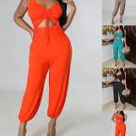 Women Casual Solid Color Sleeveless Slim Jumpsuit