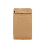 Flat bottom bag brown kraft paper high barrier with pocket zipper valve 250g