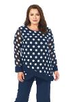 Large Size Navy Blue Color Polka Dot Chiffon Tunic