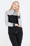 Block patterned zippered women tracksuit set - grey - black