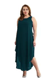 Plus Size Petrol Green Chiffon Sleeveless Dress