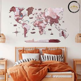 2D Wooden World Map Cappuccino