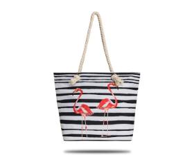 Black flamingo print beach bag