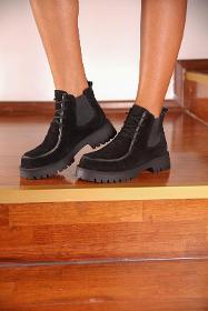Black Suede Leather Daily Genuine Leather Elastic Women's Boots