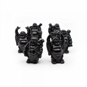 Happy Buddha Statue Standing Polyresin Black – set of 6 – approx. 7 cm