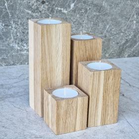 Oak tealight candle holder set of 4