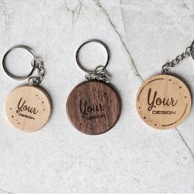 American walnut round keychain ∅35 mm