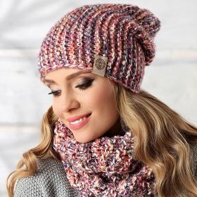 Women's set: hat + scarf, multicolor pink