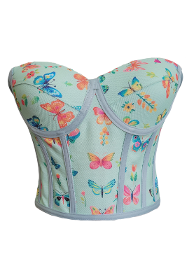 Green Butterfly Patterned Tie-Up Corset Bustier