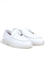 White Crinkle Leather Comfort Loafer Women's Shoes