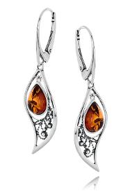 Silver earrings with amber