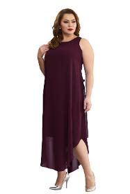 Plus Size Dark Plum Color Chiffon Sleeveless Dress
