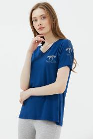 Bat sleeve v neck blouse - indigo