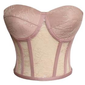 Pink Lace Tie-Up Corset Bustier