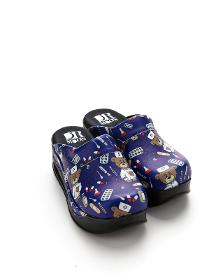 Orthopedic Medical Clogs, Blue with Print, Women - Airmax Teddy Bear Model