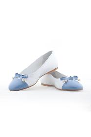 Buckle White Blue Genuine Leather Women's Ballerina Shoes