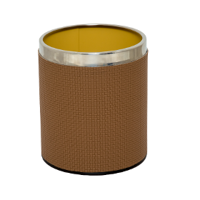 Leather Covered Dustbin Brown