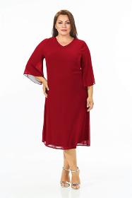 Plus Size Dark Red Color Chiffon Dress