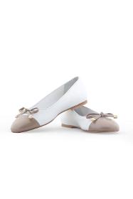 Buckle White Mink Genuine Leather Women's Ballerina Shoes