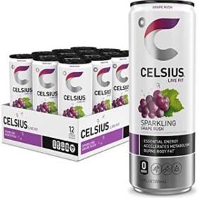 CELSIUS Sparkling Grape Rush Fitness Drink, Zero Sugar, 12oz. Slim Can, 12 Pack