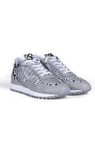 Gray Leather Mesh Women's Sports Shoes