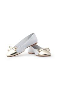 White Gold Buckle Genuine Leather Women's Ballerina Shoes